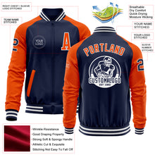 Load image into Gallery viewer, Custom Navy Orange-White Bomber Varsity Letterman Two Tone Zipper Jacket
