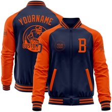 Load image into Gallery viewer, Custom Navy Orange Bomber Varsity Letterman Two Tone Zipper Jacket
