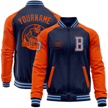 Load image into Gallery viewer, Custom Navy Orange-Light Blue Bomber Varsity Letterman Two Tone Zipper Jacket
