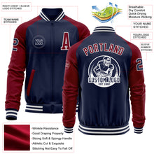 Load image into Gallery viewer, Custom Navy Crimson-White Bomber Varsity Letterman Two Tone Zipper Jacket
