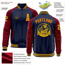 Load image into Gallery viewer, Custom Navy Gold-Crimson Bomber Varsity Letterman Two Tone Zipper Jacket
