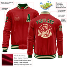 Load image into Gallery viewer, Custom Red Green-Cream Bomber Varsity Letterman Zipper Jacket
