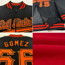 Load image into Gallery viewer, Custom Red Black-Gold Bomber Varsity Letterman Zipper Jacket
