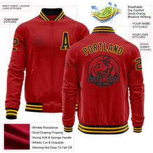 Load image into Gallery viewer, Custom Red Black-Gold Bomber Varsity Letterman Zipper Jacket
