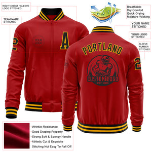 Custom Red Black-Gold Bomber Varsity Letterman Zipper Jacket