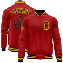 Load image into Gallery viewer, Custom Red Black-Gold Bomber Varsity Letterman Zipper Jacket
