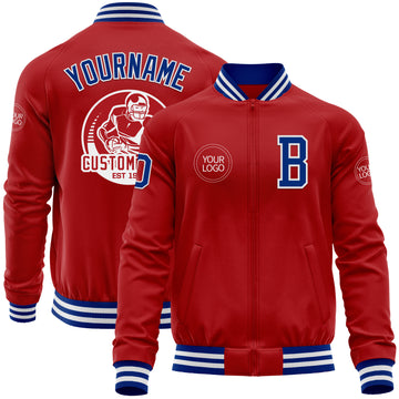 Custom Red Royal-White Bomber Varsity Letterman Zipper Jacket