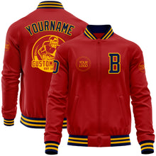 Load image into Gallery viewer, Custom Red Navy-Gold Bomber Varsity Letterman Zipper Jacket
