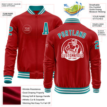 Load image into Gallery viewer, Custom Red Teal-White Bomber Varsity Letterman Zipper Jacket
