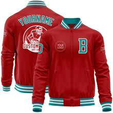 Load image into Gallery viewer, Custom Red Teal-White Bomber Varsity Letterman Zipper Jacket
