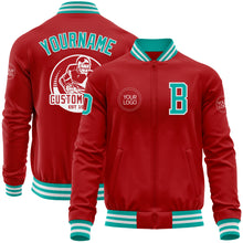 Load image into Gallery viewer, Custom Red Aqua-White Bomber Varsity Letterman Zipper Jacket
