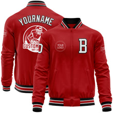 Load image into Gallery viewer, Custom Red White-Black Bomber Varsity Letterman Zipper Jacket
