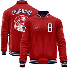 Load image into Gallery viewer, Custom Red White-Navy Bomber Varsity Letterman Zipper Jacket
