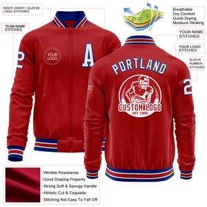 Custom Red White-Royal Bomber Varsity Letterman Zipper Jacket