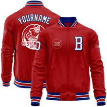 Load image into Gallery viewer, Custom Red White-Royal Bomber Varsity Letterman Zipper Jacket
