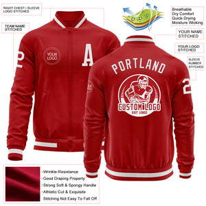 Custom Red White Bomber Varsity Letterman Zipper Jacket