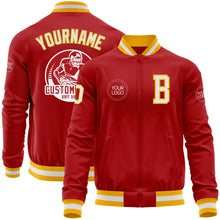 Load image into Gallery viewer, Custom Red White-Gold Bomber Varsity Letterman Zipper Jacket
