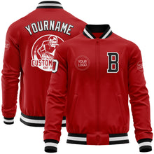 Load image into Gallery viewer, Custom Red White-Black Bomber Varsity Letterman Zipper Jacket
