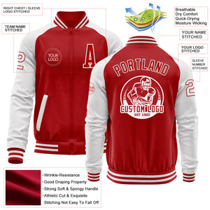 Custom Red White Bomber Varsity Letterman Two Tone Zipper Jacket