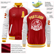 Load image into Gallery viewer, Custom Red Gold-White Bomber Varsity Letterman Two Tone Zipper Jacket
