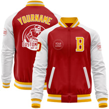 Load image into Gallery viewer, Custom Red Gold-White Bomber Varsity Letterman Two Tone Zipper Jacket
