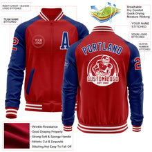 Load image into Gallery viewer, Custom Red Royal-White Bomber Varsity Letterman Two Tone Zipper Jacket
