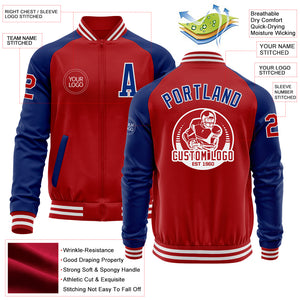 Custom Red Royal-White Bomber Varsity Letterman Two Tone Zipper Jacket