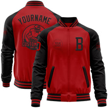 Load image into Gallery viewer, Custom Red Black Bomber Varsity Letterman Two Tone Zipper Jacket
