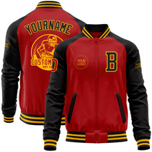 Load image into Gallery viewer, Custom Red Black-Gold Bomber Varsity Letterman Two Tone Zipper Jacket
