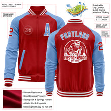 Load image into Gallery viewer, Custom Red Light Blue-White Bomber Varsity Letterman Two Tone Zipper Jacket
