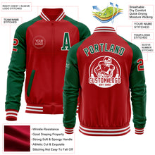 Load image into Gallery viewer, Custom Red Kelly Green-White Bomber Varsity Letterman Two Tone Zipper Jacket
