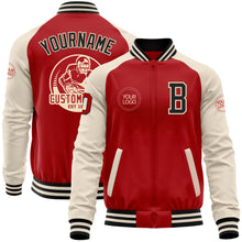 Load image into Gallery viewer, Custom Red Black-Cream Bomber Varsity Letterman Two Tone Zipper Jacket
