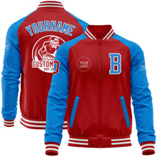 Load image into Gallery viewer, Custom Red Powder Blue-White Bomber Varsity Letterman Two Tone Zipper Jacket
