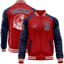 Load image into Gallery viewer, Custom Red Navy-White Bomber Varsity Letterman Two Tone Zipper Jacket
