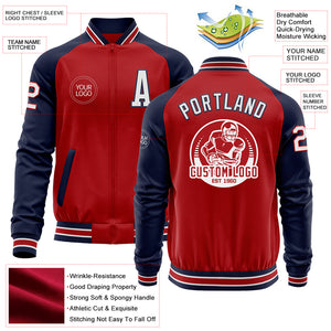 Custom Red White-Navy Bomber Varsity Letterman Two Tone Zipper Jacket