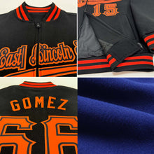 Load image into Gallery viewer, Custom Royal Black-Cream Bomber Varsity Letterman Zipper Jacket
