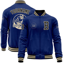 Load image into Gallery viewer, Custom Royal Black-Cream Bomber Varsity Letterman Zipper Jacket
