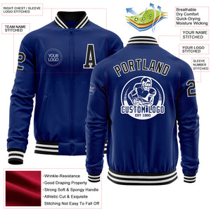 Custom Royal Black-White Bomber Varsity Letterman Zipper Jacket