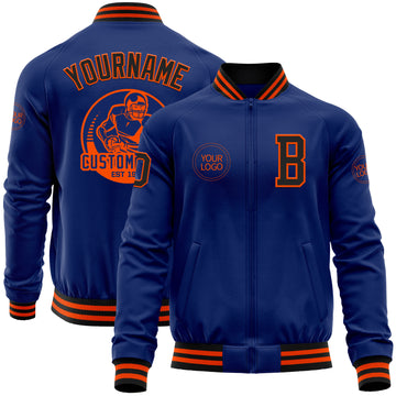 Custom Royal Black-Orange Bomber Varsity Letterman Zipper Jacket