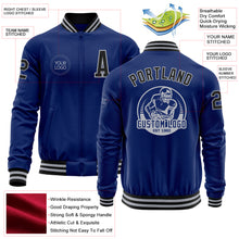 Load image into Gallery viewer, Custom Royal Black-Gray Bomber Varsity Letterman Zipper Jacket
