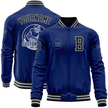 Load image into Gallery viewer, Custom Royal Black-Gray Bomber Varsity Letterman Zipper Jacket
