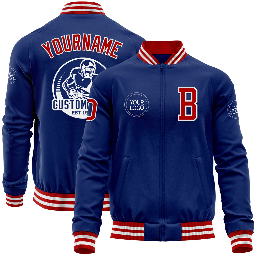 Custom Royal Red-White Bomber Varsity Letterman Zipper Jacket