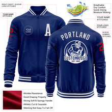 Load image into Gallery viewer, Custom Royal White-Red Bomber Varsity Letterman Zipper Jacket
