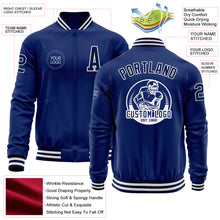 Load image into Gallery viewer, Custom Royal Navy-White Bomber Varsity Letterman Zipper Jacket
