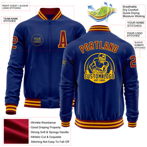 Custom Royal Crimson-Gold Bomber Varsity Letterman Zipper Jacket