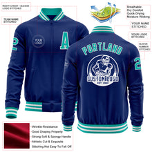 Load image into Gallery viewer, Custom Royal Aqua-White Bomber Varsity Letterman Zipper Jacket
