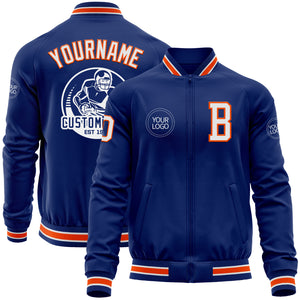 Custom Royal White-Orange Bomber Varsity Letterman Zipper Jacket