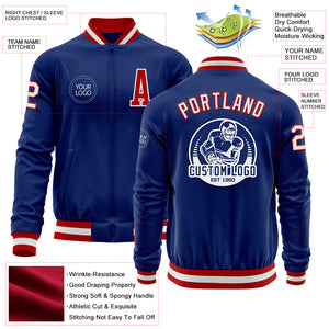 Custom Royal White-Red Bomber Varsity Letterman Zipper Jacket