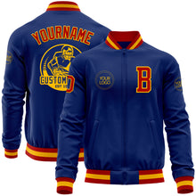 Load image into Gallery viewer, Custom Royal Red-Gold Bomber Varsity Letterman Zipper Jacket
