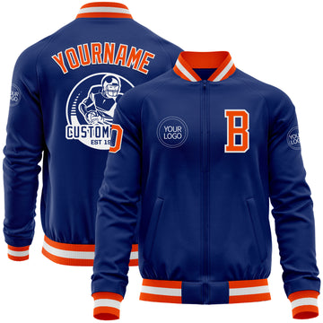 Custom Royal Orange-White Bomber Varsity Letterman Zipper Jacket